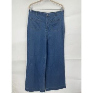 Modcloth Blue Wide Leg Denim Jumpsuit Pants